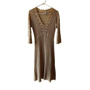 VINTAGE TOGETHER MEDIUM CROCHET BOHO /FESTIVAL BEIGE DRESS